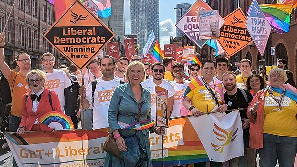 Lib Dem members and supporters at Manchester Pride 2024.